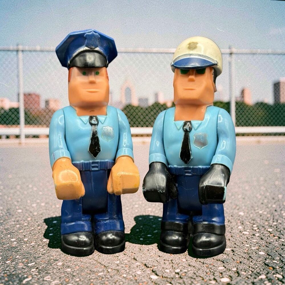Vintage Fisher-Price Husky Helpers Beat Cop & Motorcycle Cop Police Figures A75